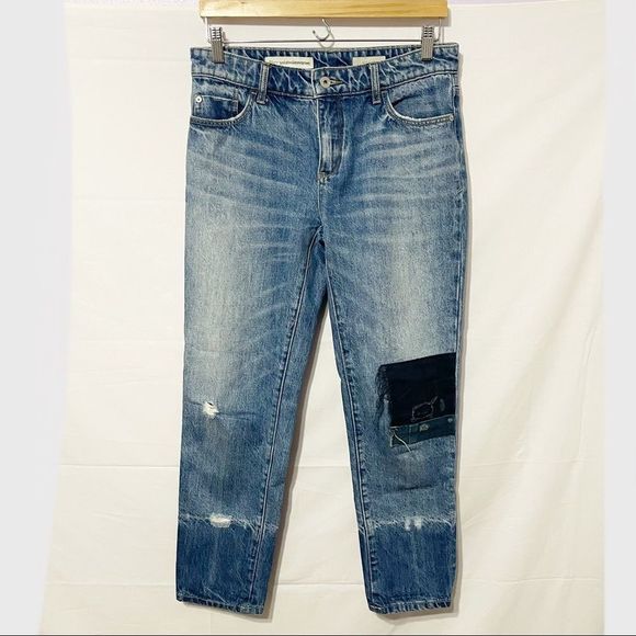Sz26 Distressed Patch Blue Jeans Pilcro & the Letterpress Anthropologie - Picture 1 of 12